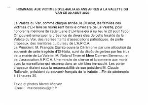 2020 08 20 LA VALETTE DU VAR - HOMMAGE AUX VICTIMES D EL HALIA EN 1955